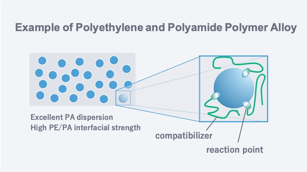 ポリエチレンとポリアミドのポリマーアロイの例